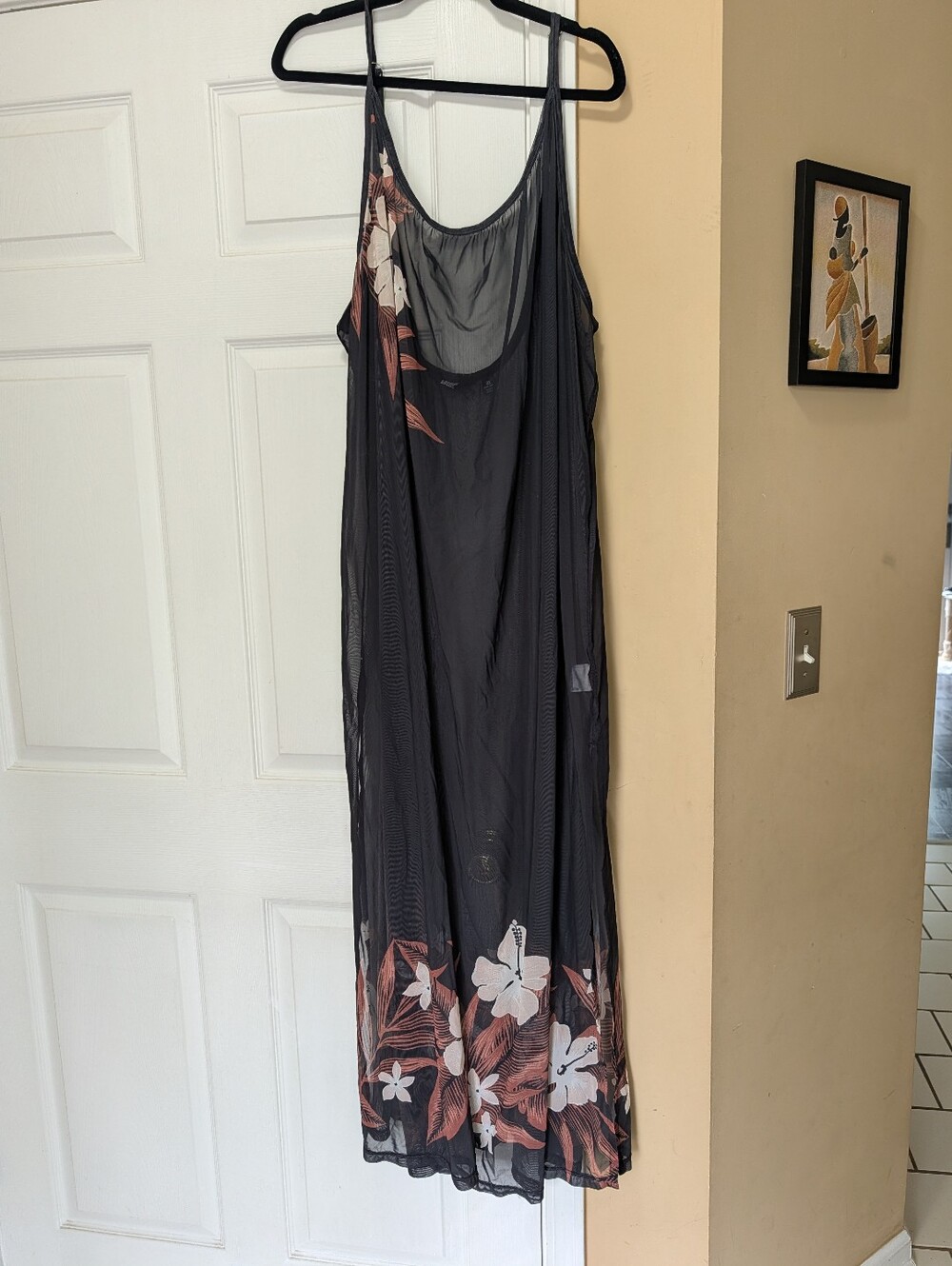 Women's Floral Mesh Slip Swim Cover Up  in Black and Rust Both Sides Slit XXL 2X